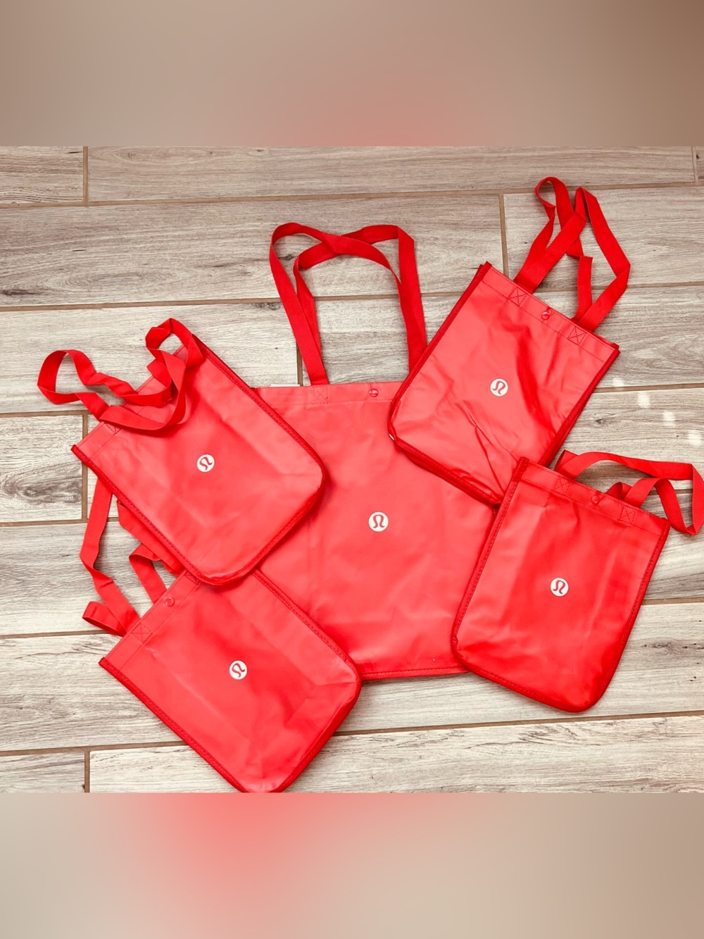 Lululemon Reusable Tote Bag Lot 5 Red Shopping Bags 1 Large 4 Small Logo